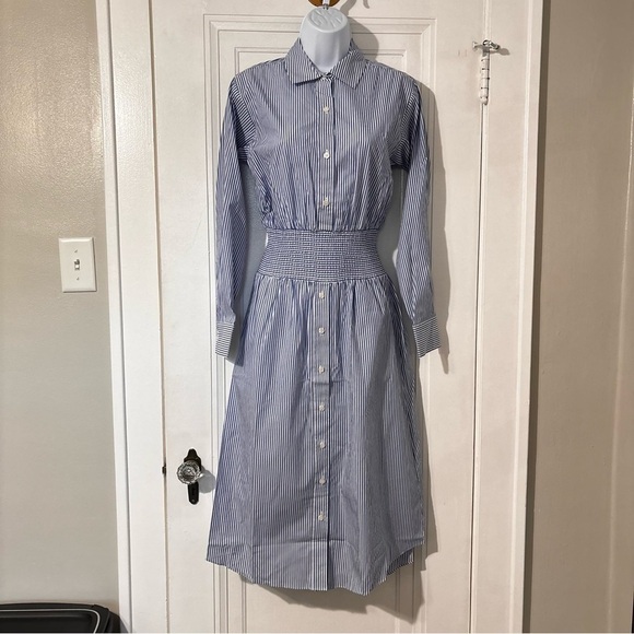 Thakoon NWT striped smocked waist button down dress size 0 - Picture 4 of 11
